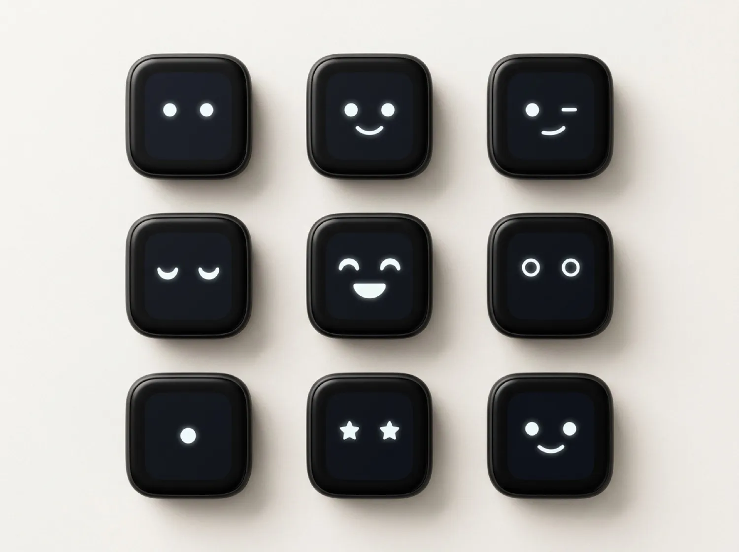 A grid of nine minimal Emigo face expressions