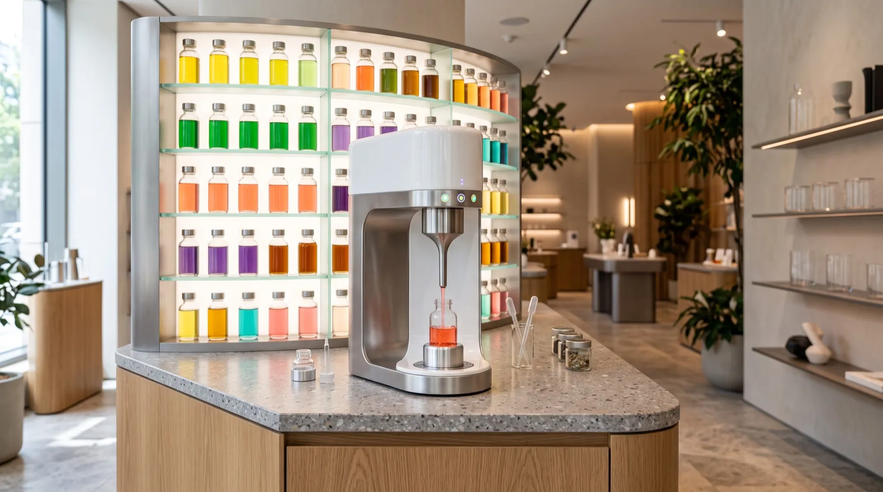 An ACVC blend bar with a wall of flavor essences