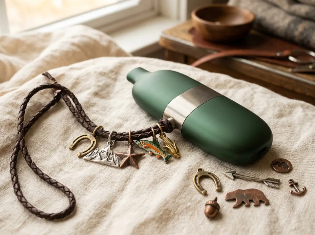 Device wearing a charm lanyard