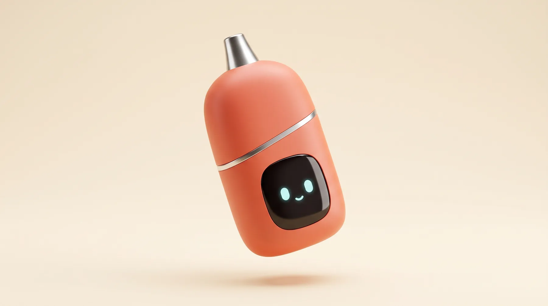 The canonical coral Emigo — capsule body, silver tip, glowing face