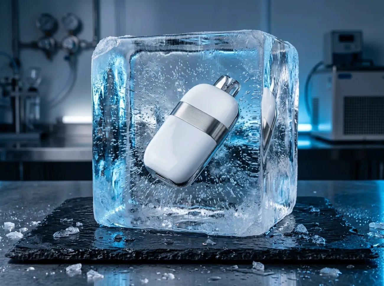 AC-0 encased in a block of clear ice
