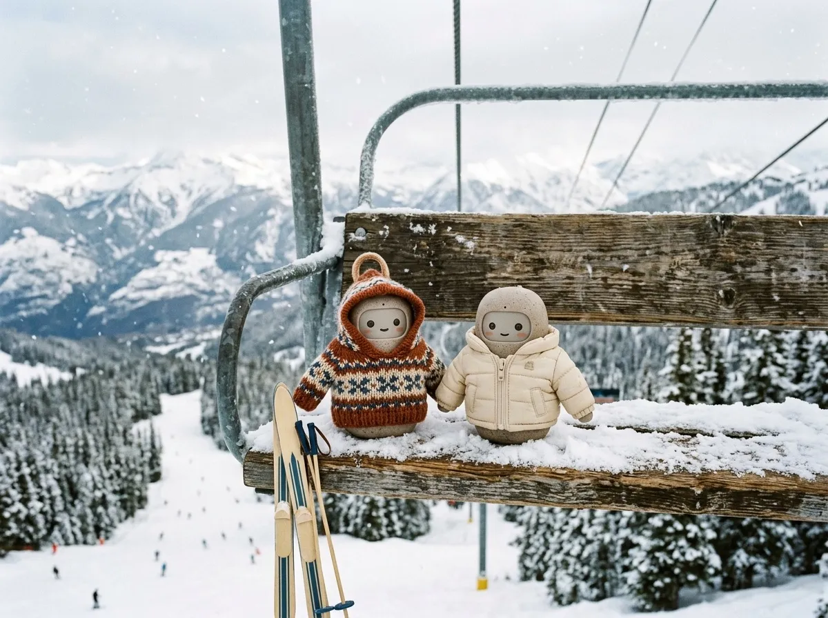 Two hoodied Emigos on a chairlift