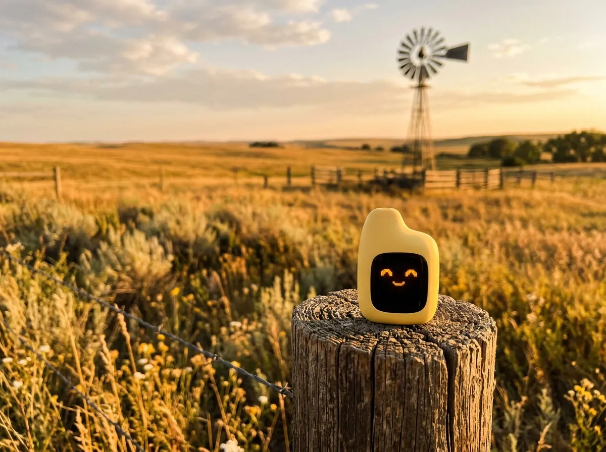 An Emigo device on a ranch fence post