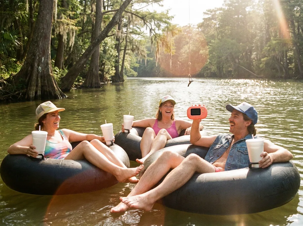 Tubing a Texas river with big styrofoam cups
